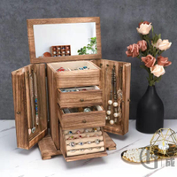 Emfogo 珠寶首飾盒木質首飾收納盒珠寶手鍊項鍊飾品居家收納桌面收納盒收納大容量