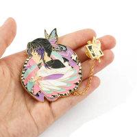 Japan Anime Demon Slayer Figure Brooches Kochou Shinobu Metal Enamel Pins Cosplay Badge for Women &amp; Man Jewelry Accessories