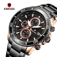 2021 KADEMAN Fashion Mens Watches Top Luxury Brand Silver Stainless Steel Waterproof Quartz Watch Men Army Military Chronograph