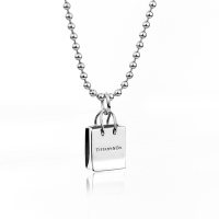 二手品 Tiffany&amp;Co. 立體手提紙袋墜飾 925純銀珠鍊項鍊