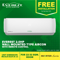 EVEREST Etiv20bstr3-Hf Inverter Split Type Aircon with Remote  - 2.0 HP (With 1st 10ft Installation)