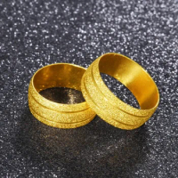 High Quality Korean Version Simple Pure Plated Real 18k Yellow Gold 999 24k Frosted Car Flower Art Ring for Men and Women Never