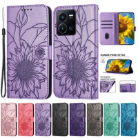 Sunflower Leather Wallet Cover For Vivo Y35 Y22 Y33S Y11 Y12 Y15 Y17 Y21 Y20 Y21S Y16 Y15S Y15A Y02S Y76 5G Y74S Phone Case