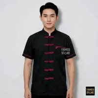Famed Kemeja Cheongsam Pria Lengan Pendek Oriental - Baju Mandarin Imlek dan Harian Navy 01 M