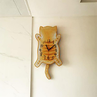 搖尾貓咪卡通兒童超靜音掛鐘家用客廳臥室可愛時尚創意胖橘時鐘表【青木鋪子】