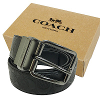 COACH 經典C LOGO寬版皮帶禮盒(立體浮雕C-黑)