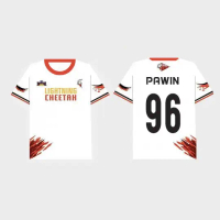 Jersi Cheetah, Reka Bentuk Kilat, Putih, Leher Krew, Lengan Pendek, Jersi Ahli Pasukan, Fesyen Kasua