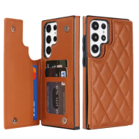 Rhombic Grid Pattern Leather Cover For Samsung Galaxy S20 S21 FE S23 S22 Plus Note 20 Ultra Card Slots Holder Purse Phone Case