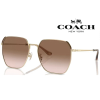 【COACH】亞洲版 時尚金屬大鏡面太陽眼鏡 典雅簡約設計 HC7165D 900513 淡金框抗UV漸層茶鏡片 公司貨