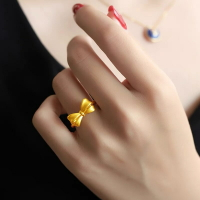 蝴蝶結戒指女鍍黃金色開口活口麻花尾戒指環簡約時尚輕奢不掉色