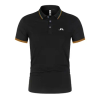 2024 New J．Lindeberg Golf Shirt Luxury Polo Shirt Quick-drying Perspiration Breathable Lapel Short-sleeved T-shirt Men Summer