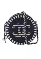 Chanel 二手 Chanel 魚子醬條紋 Cc 花絲圓形斜背包