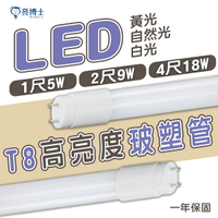 🚛〖亮博士〗LED T8 玻塑管 5W / 9W / 18W 黃光/自然光/白光 1/2/4尺 〖永光照明〗DR-REC-LED-T8%