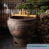 古法養魚老北京陶瓷睡蓮大缸魚缸雕刻土陶水缸金魚缸陽臺裝飾泥缸