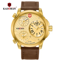 6100 KADEMAN Men Fashion Casual Watches Big Dial Top Luxury Brand Quartz Leather Waterproof Wrist Watch Relogio 3 Time Zones