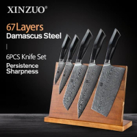 XINZUO 6 PCS Knife Set Damascus Steel VG10 Sharp Slicing Chef Santoku Utility Paring Kitchen Knife Set Excellent G10 Handle