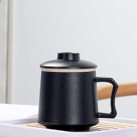 黑陶辦公杯茶水分離陶瓷同心杯泡茶杯子帶蓋過濾馬克杯大容量水杯