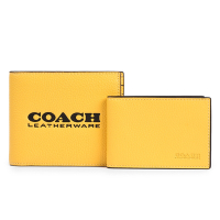 COACH 專櫃款 經典大LOGO壓印荔枝紋皮革 3-IN-1多卡短夾(附獨立證件夾)-黃色