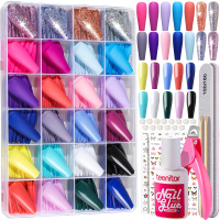 Teenitor Full Cover Color Press On Coffin Nails 576pcs Fake Nail Tips in 24 Colors Glue On Long Ball