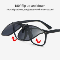 Polarizing Clip On Sunglasses UV400 Photochromic Goggles Outdoor Anti Glare Square Glasses for Cycling Driving Fishing Hiking