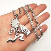 Mens Hip-Hop Large 2 inch ICP Faygo Hatchetman Juggalo Pendant Charms Stainless steel Necklace Chain