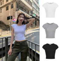 เสื้อยืด ฐานฤดูร้อน ทรงสลิมฟิต แขนระบายเล็ก เสื้อ baby tee mardi mercredi สติช