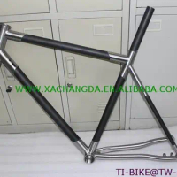 Carbon titanium mixed bike frame with thru through dropouts, Custom titanium carbon bike frame road, cheap titanium carbon frame