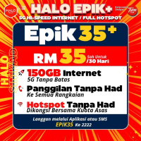 Pelan Halo Telco Epik35+ Simkad Halo 5G - 150GB High-Speed Data, Unlimited Call Semua Rangkaian - Fu