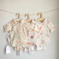 Cali ชุดบอดี้สูทขาเว้าเด็กอ่อนผูกหน้า 0-3 เดือน 70% bamboo รุ่น Cali baby สำหรับทารกแรกเกิด