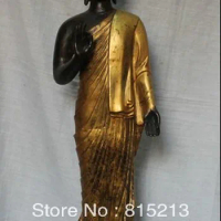 bi00135 28" Chinese Buddhism Bronze Gilt Stand Thailand Ayutthaya Maitreya Buddha Statue