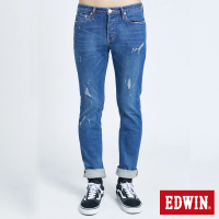 【EDWIN】男裝 五袋破窄直管牛仔長褲(中古藍)