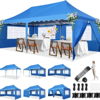Pop Up Canopy Party Tent Easy Up 10x20 Canopy with Sidewalls &amp; Church Windows Waterproof Outdoor Canopy Tent