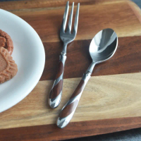 【SALUS】日本製 不鏽鋼鑲木餐具-茶匙 蛋糕叉(餐具 不鏽鋼 刀子 叉子 湯匙 下午茶 茶具 天然木 實木)