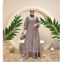 Lunna Lace Maxy Dress Bahan Ceruty Babydoll Mix full Brukat Gamis