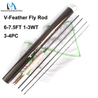 Maximumcatch V-Feather 6ft/6.5ft/7.5ft 1/2/3wt Light Weight Fly Fishing Rod SK Carbon Fiber 3/4pcs Fly Rod With Carbon Tube