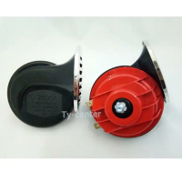 ✲CAR HORN แตรหอยโข่ง แตรรถ 1 คู่ (2 ชิ้น) TWIN TONE HORN SET 12V สีดำ-แดง /0131✶