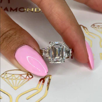 14K White Gold Emerald Cut Lab Grown Diamond Engagement Ring 5 Carat CVD diamond ring Lab Diamond Engagement Ring Halo Rings IGI