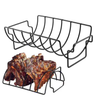 Smoker Rib Rack For Grilling BBQ Stand Holder Smoker Accessories Grilling Smok Rack Rustproof Coating Iron Roasting Stand Fit