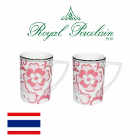 【Royal Porcelain】馬克杯/卡地亞粉紅花/380cc/2入(泰國皇室御用白瓷品牌)