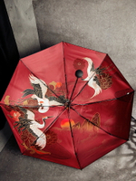 遮陽傘 五折疊口袋傘中國風復古風仙鶴祥云黑膠傘晴雨兩用傘