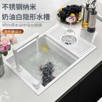 304白色不銹鋼隱藏式帶蓋水槽水吧臺單槽洗杯器中島臺小洗菜盆池 水槽/不鏽鋼水槽/家用單槽/洗碗槽/洗菜槽/洗碗池/洗菜盆/集水槽/廚房/大單槽洗菜盆/雙槽洗菜盆