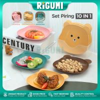 Set Piring Anak 10 Pcs Karakter Bear Lucu Estetik Plastik Food Grade Cocok untuk Snack & Buah