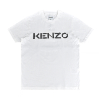 【KENZO】KENZO標籤LOGO黑字印花設計純棉圓領短袖T恤(男款/白)