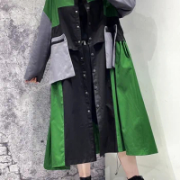 XITAO Contrast Color Patchwork Women Trench Loose Fashion Personality Coat 2023 Autumn All-match Trendy Trench WLD6752
