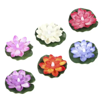 6 Pcs Lotus Floating Water Lamp LED Flameless Mini Electric Candles Adornment Tea Lights Electronic