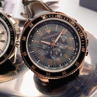 【MASERATI 瑪莎拉蒂】MASERATI手錶型號R8851101008(古銅色錶面古銅色錶殼深黑色真皮皮革錶帶款)
