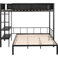 Children's Bed, With Frame And Grid Panel, L-shaped Double Decker Bed, With Full Length Guardrail And Ladder, Children's Bed