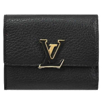 Louis Vuitton LV M68587 Capucines XS 金屬LOGO牛皮三折零錢小短夾.黑/桃 現貨