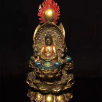 Pure Copper Painted Buddha Statue, Tibetan Buddha Orname, Exquisite Home Buddha Statue, Three Sided