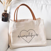 Personalized Nurse Life Canvas Tote Bag Printed Handbag Gift for Nursing Work Bag Book Bag Women Lady Beach Bag Dropshipping